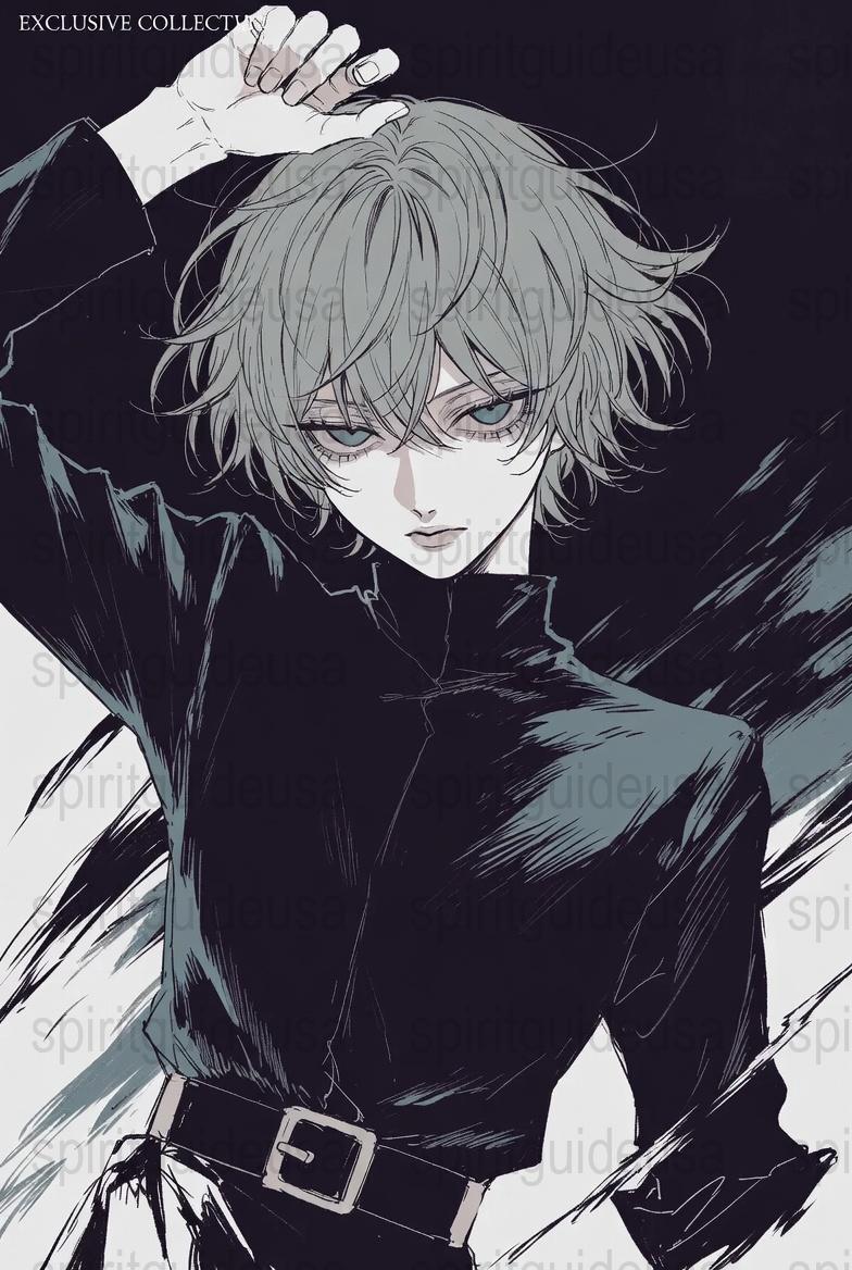 Anime Boy Art Print, Monochrome Manga Style Illustration, Modern Wall Decor, Teen Room Poster, Exclusive Collection, Black and White