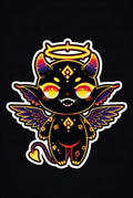 Black Mythical Cat Sticker, Fantasy Gothic Kitten Decal, Neon Halo Wings, Laptop Car Vinyl, Waterproof, Durable, Unique Magical Creature