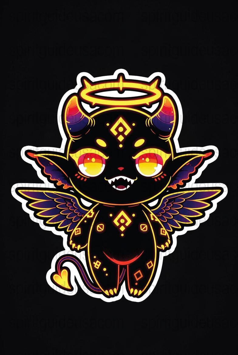 Black Mythical Cat Sticker, Fantasy Gothic Kitten Decal, Neon Halo Wings, Laptop Car Vinyl, Waterproof, Durable, Unique Magical Creature