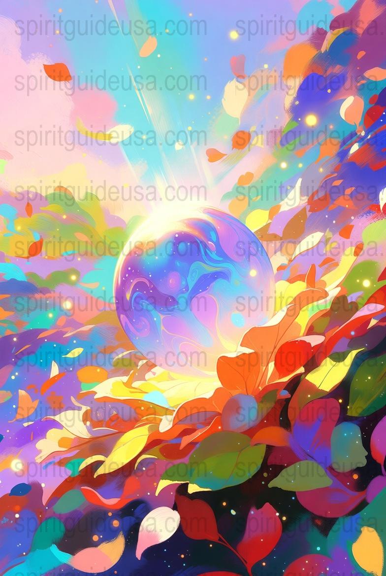 Colorful Fantasy Art Print, Vibrant Nature and Cosmic Orb, Surreal Wall Decor, Abstract Space Poster