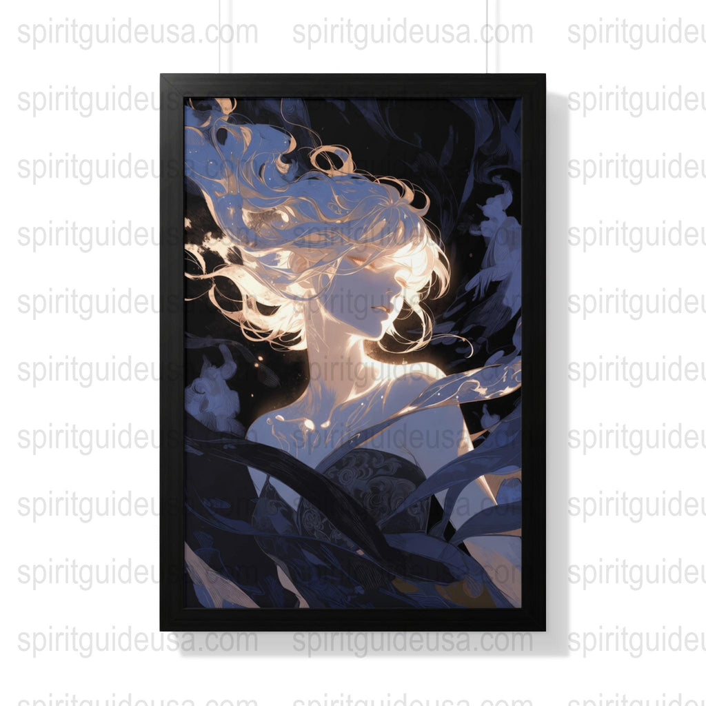 Mystical Art Print, Ethereal Woman with Flowing Hair, Fantasy Wall Decor, Elegant Bedroom Artwork, Dreamy Illustration
