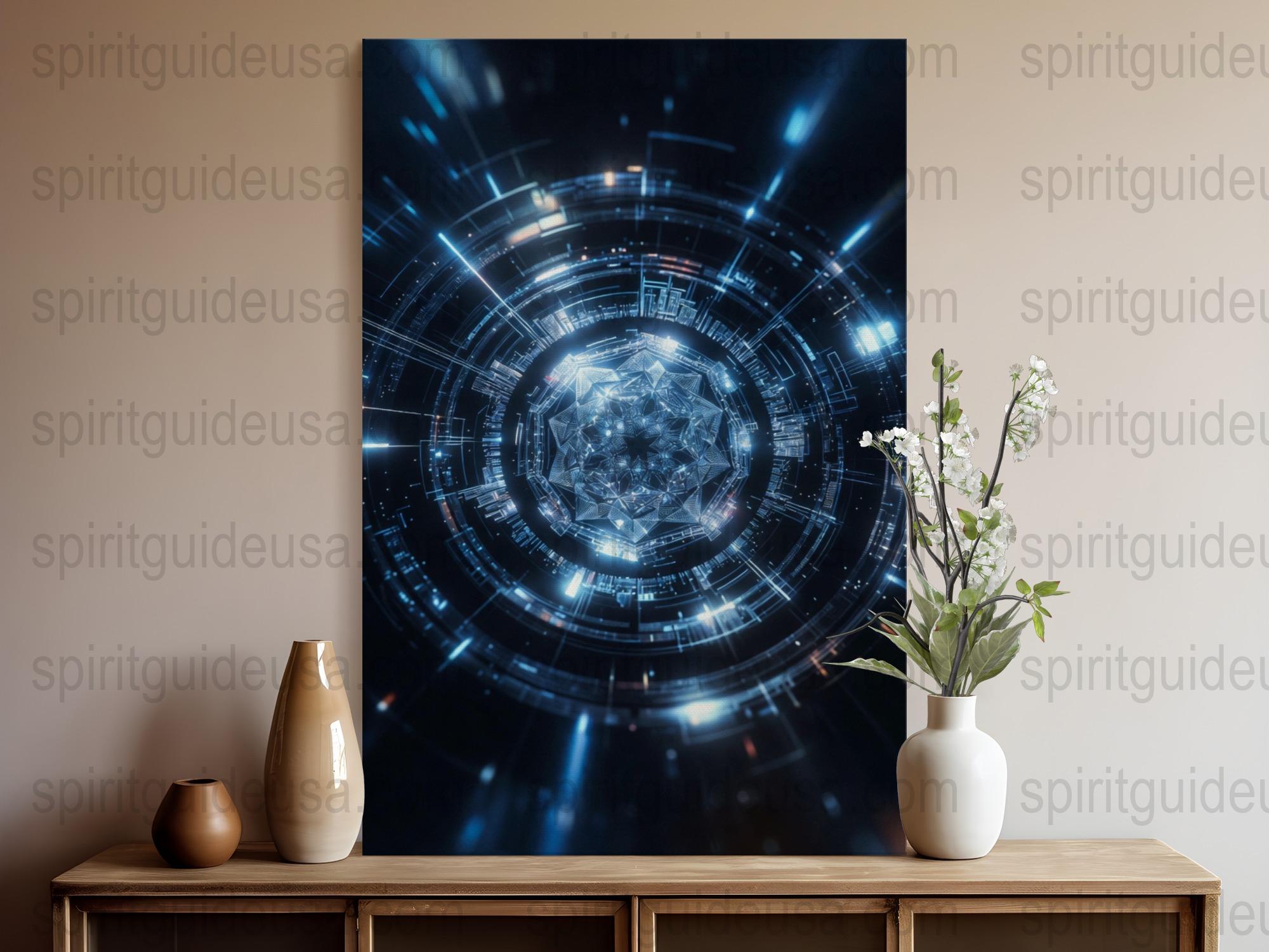 Futuristic Wall Art Sci-Fi Tunnel Vortex Poster, Modern Home Decor, Digital Abstract Artwork, Space Theme Interior Design, Large Print