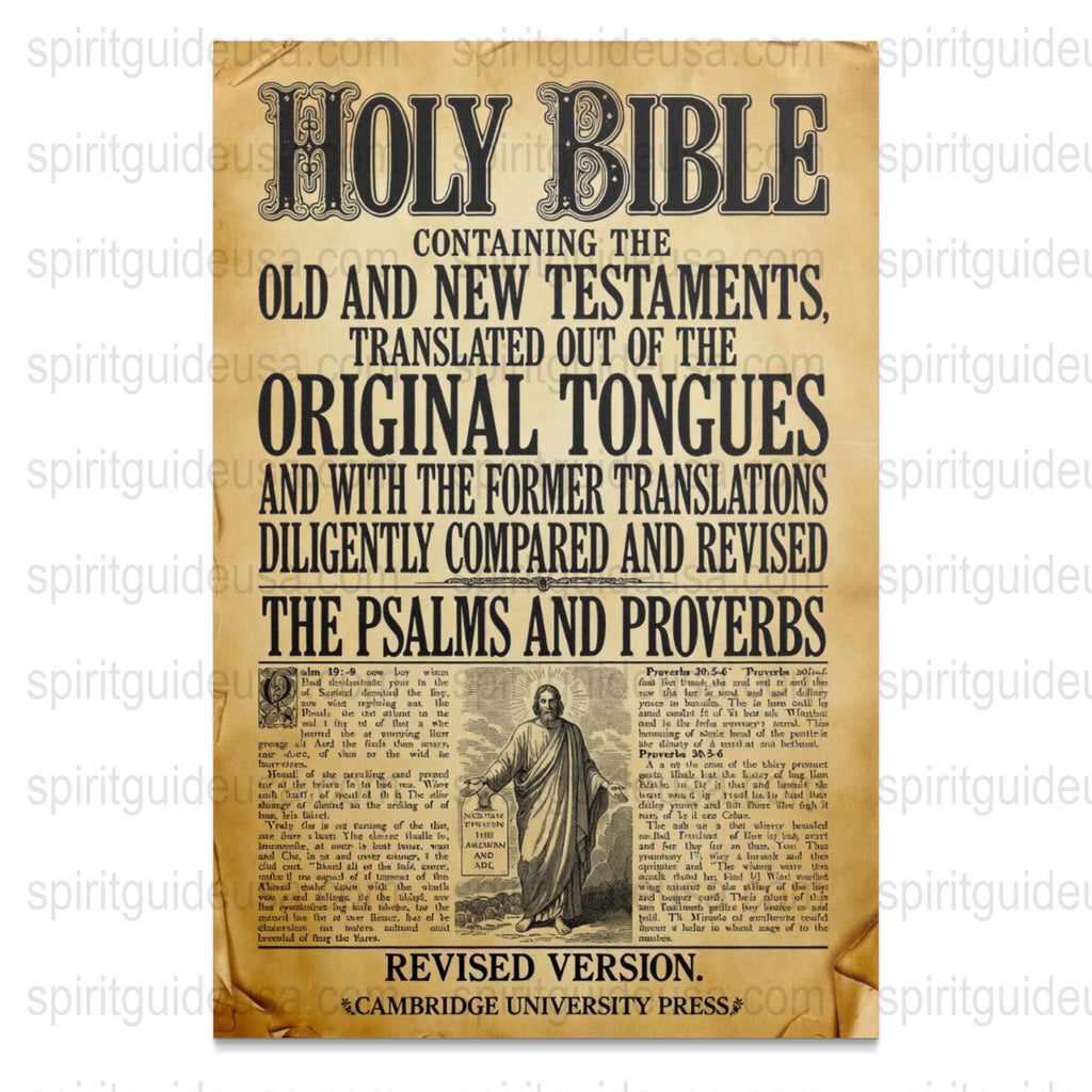 Vintage Holy Bible Poster, Antique Religious Wall Art, Psalms and Proverbs, Christian Home Decor, Revised Version Print, Gift Idea