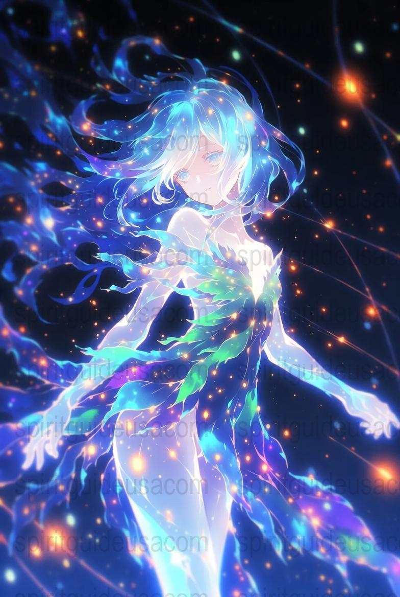 Anime Wall Art Print, Colorful Fantasy Manga Girl, Starry Night Poster, Vibrant Room Decor, Unique Gift