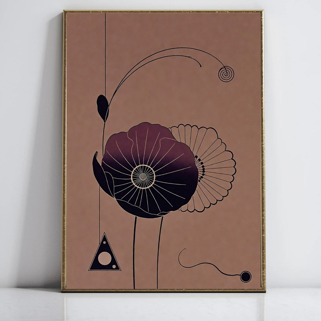 Modern Abstract Floral Art Print, Burgundy Poppy Illustration, Minimalist Wall Decor, Botanical Poster, Home Decor Artwork