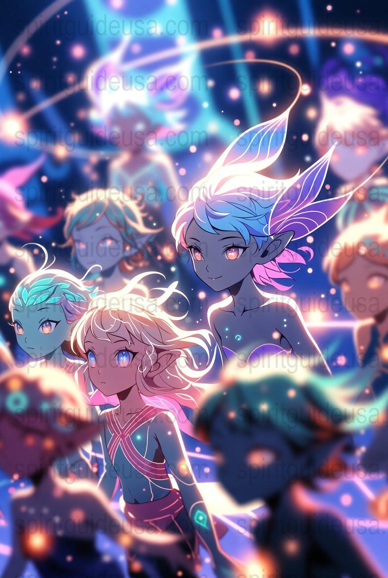 Magical Fairy Night Sky Anime Art Print, Colorful Fantasy Poster, Enchanted Forest Decor