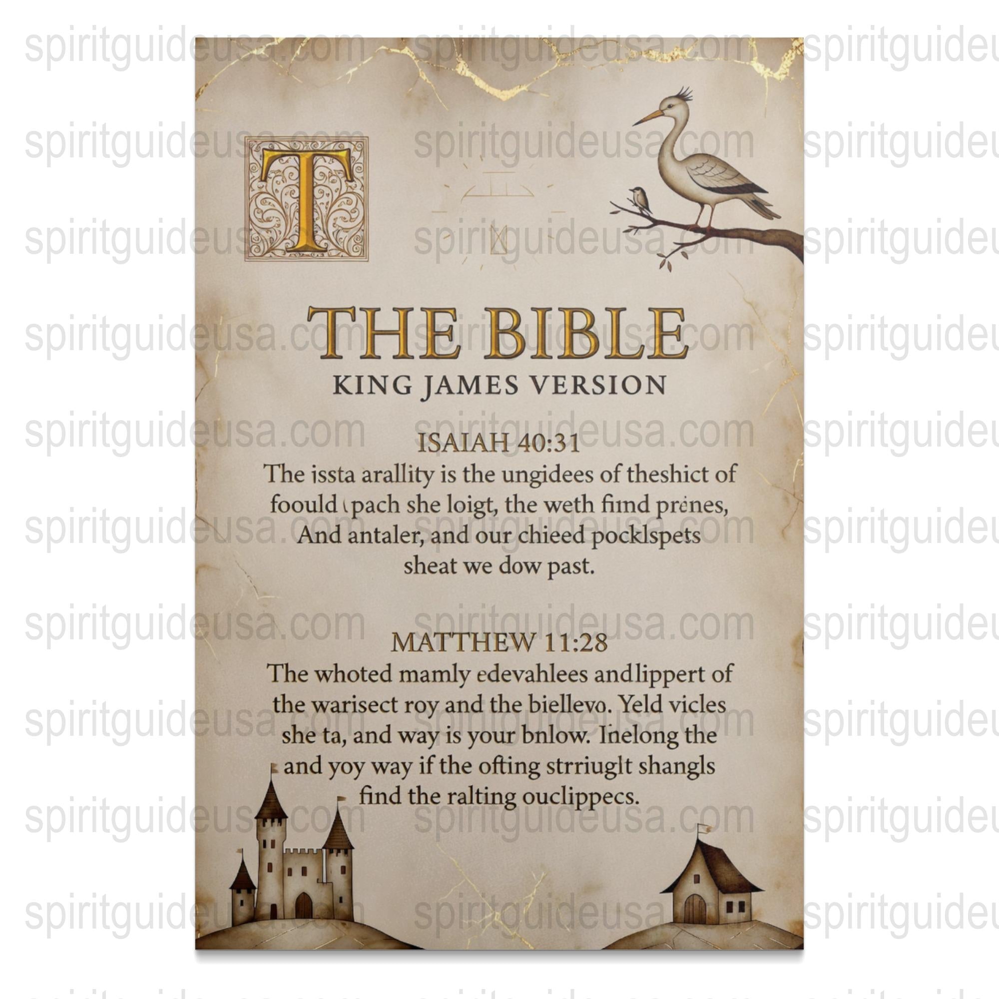 Vintage King James Bible Poster, Isaiah Matthew Verse Wall Art, Rustic Religious Decor