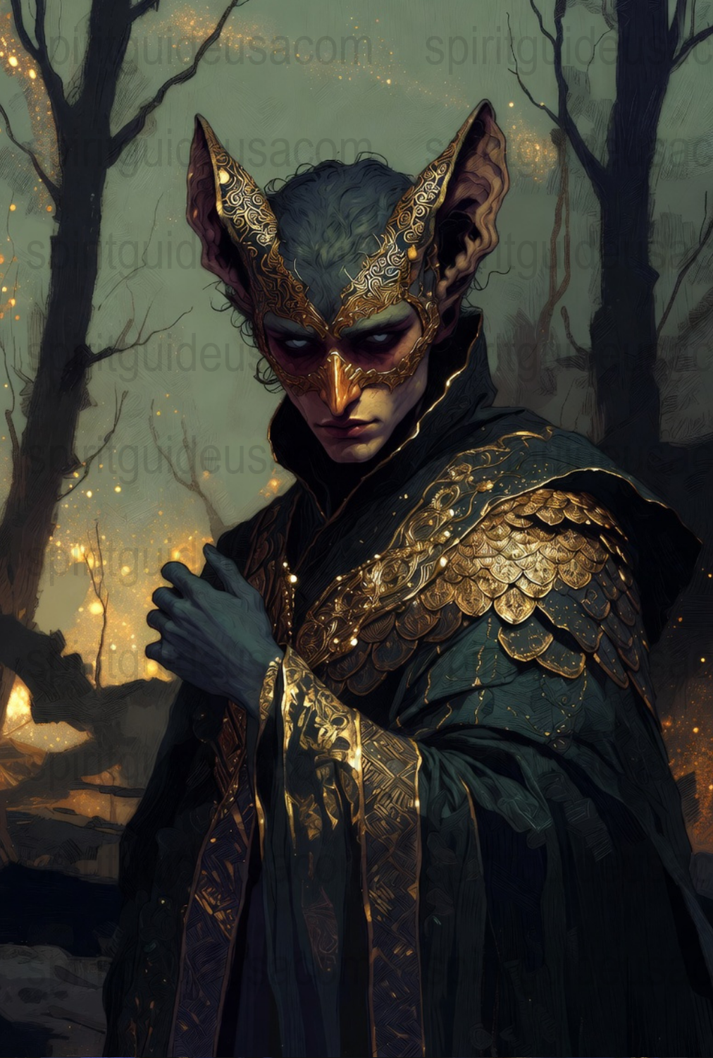 Mystical Elf Portrait Art Print, Fantasy Forest Character, Magical Creature Wall Decor