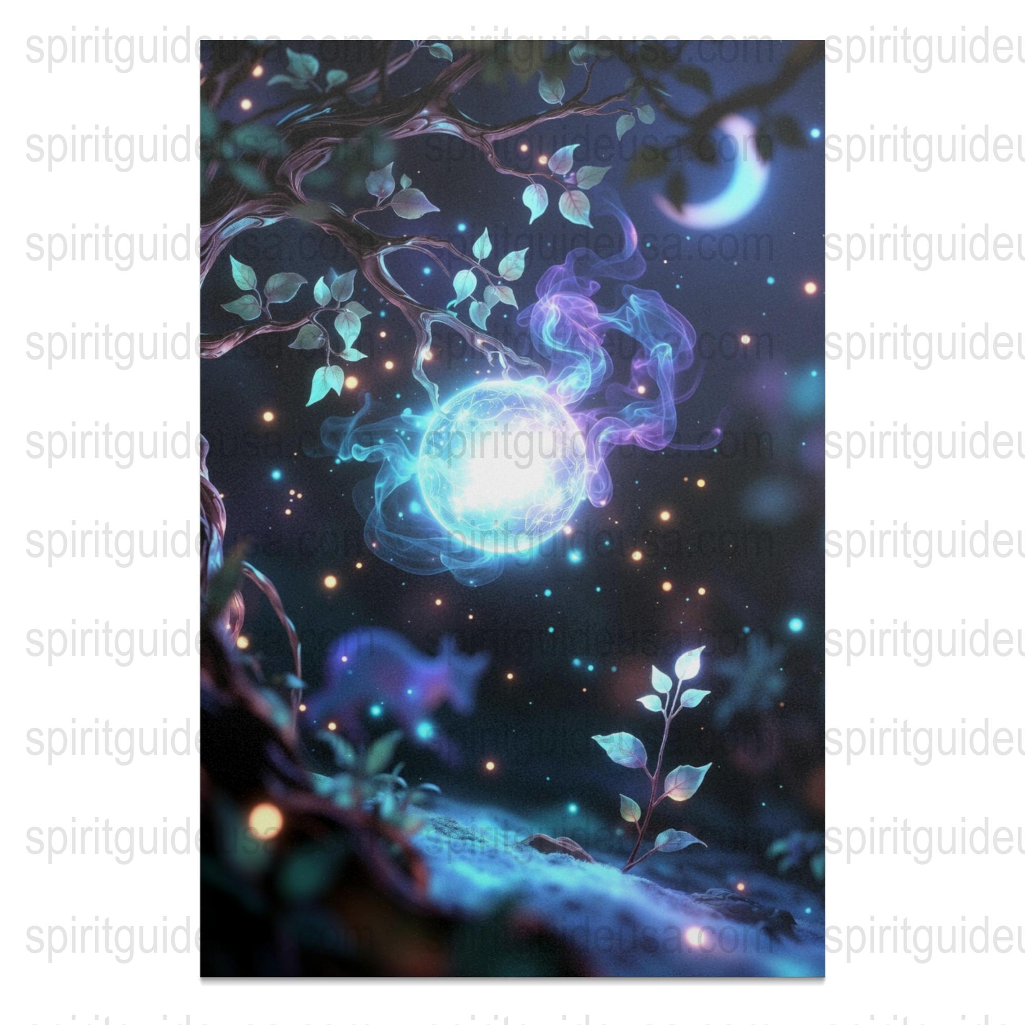 Mystical Forest Wall Art, Fantasy Tree with Magical Lights, Enchanted Forest Print, Home Decor