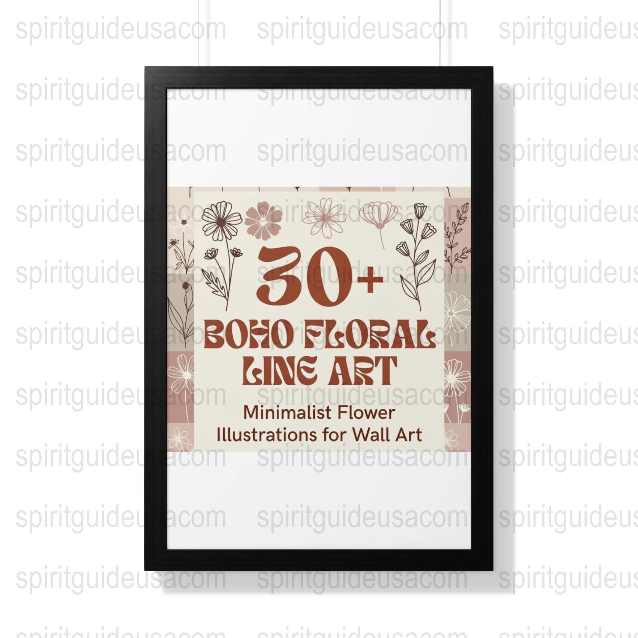 Boho Floral Minimalist Poster, 30+ Elegant Flowers, Wall Art Illustration, Modern Home Decor, Framed Print