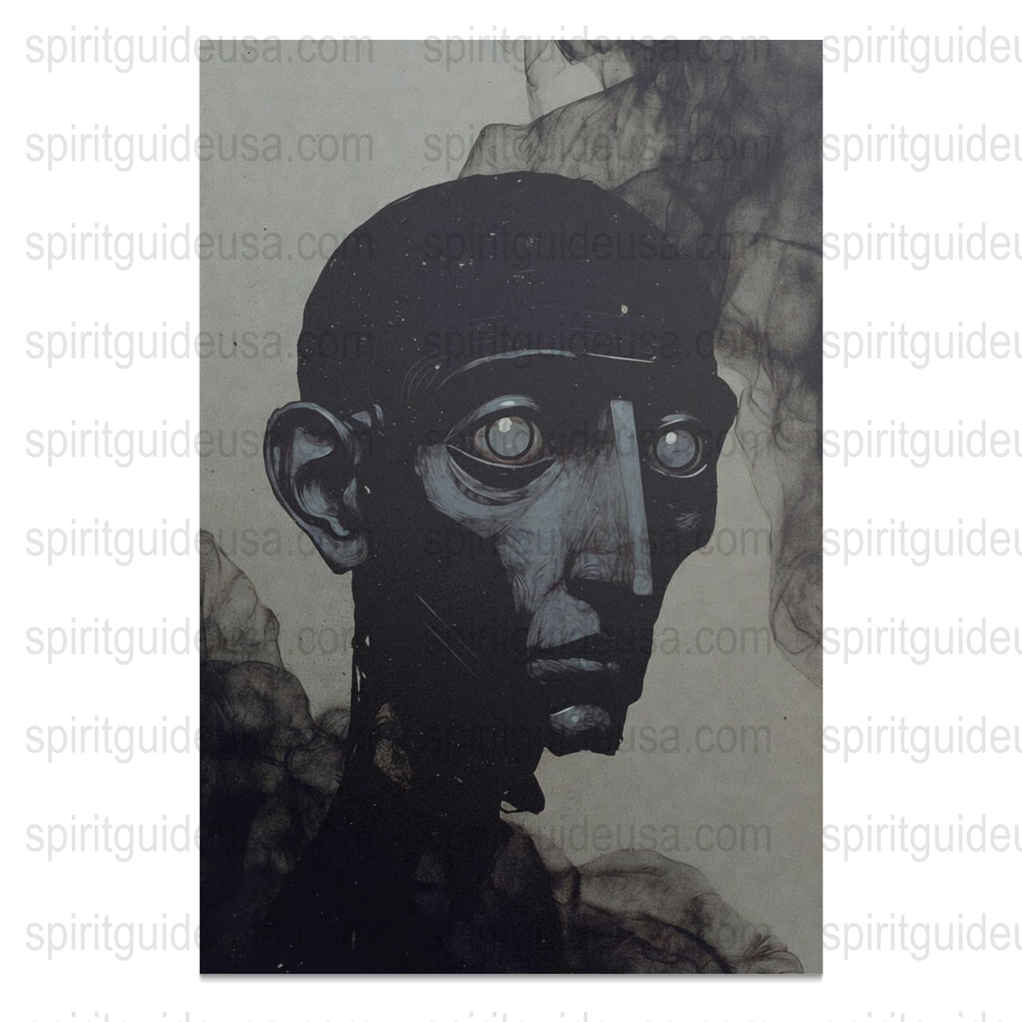 Surreal Dark Art Print, Abstract Black and Grey Portrait, Modern Home Decor Artwork, Unique Wall Art