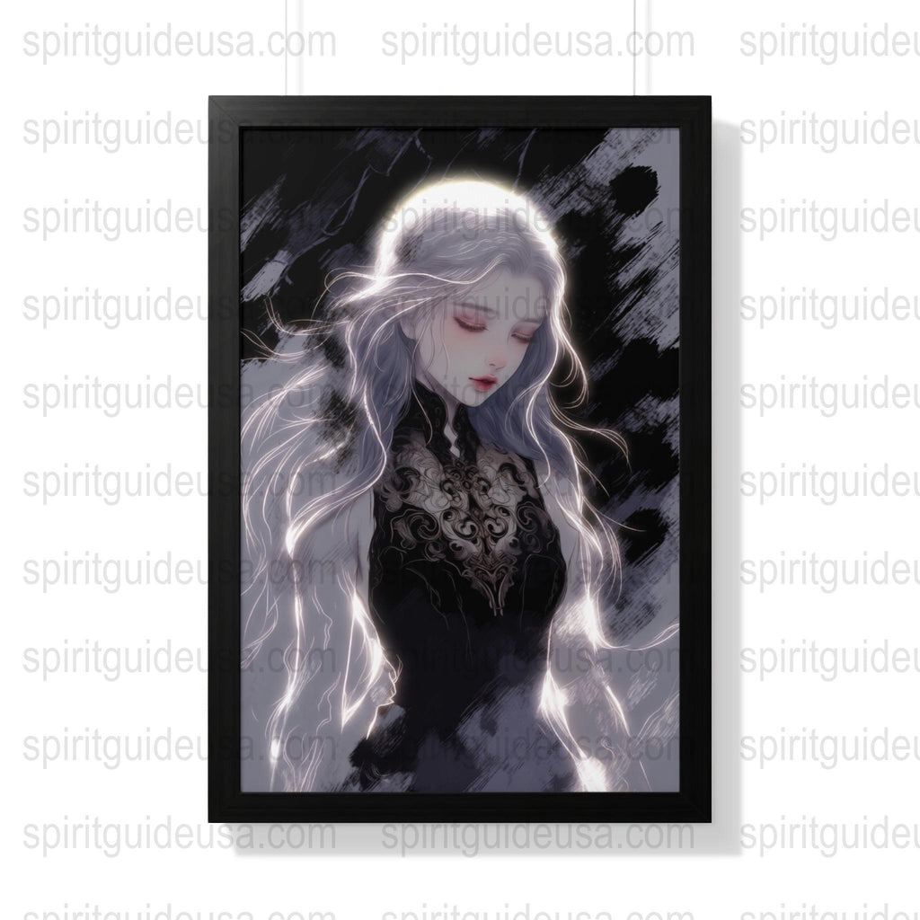 Mystical Gothic Art Print, Ethereal Woman with Silver Hair, Fantasy Wall Decor, Enchanted Dark Poster