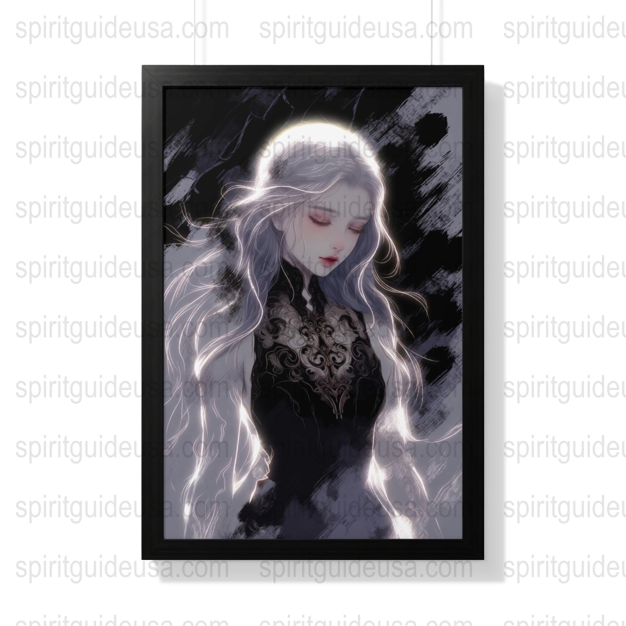Mystical Gothic Art Print, Ethereal Woman with Silver Hair, Fantasy Wall Decor, Enchanted Dark Poster