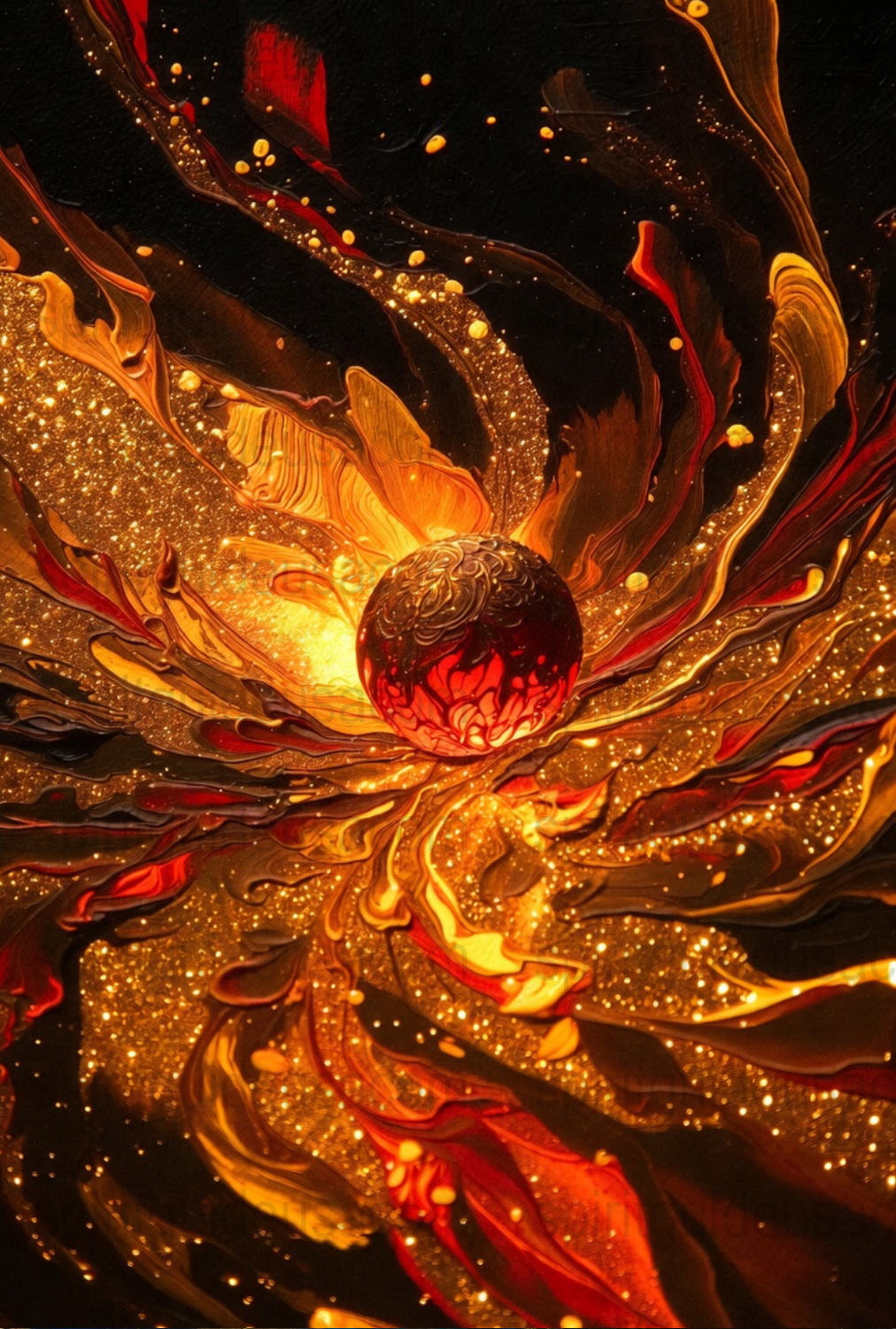 Abstract Art Print, Vibrant Red Gold Swirls, Decorative Wall Art, Modern Home Decor, Unique Artistic Gift, Gallery Quality Canvas