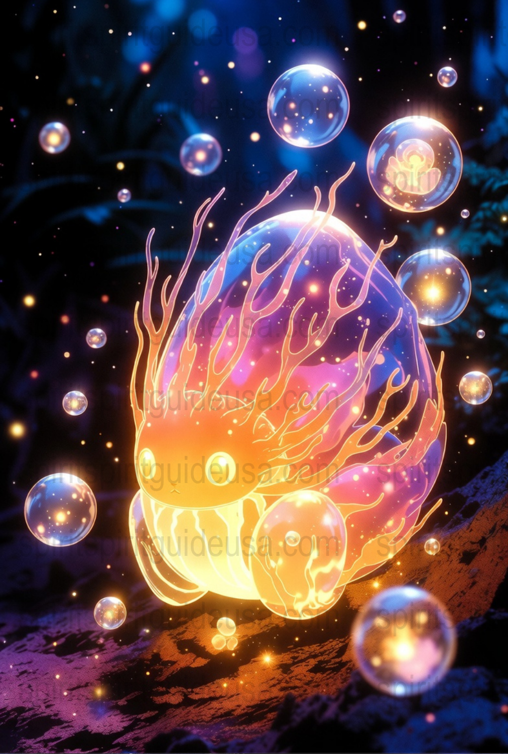 Mystical Fire Orb Art Print, Colorful Fantasy Wall Decor, Vibrant Space Poster, Cosmic Bubble Illustrations