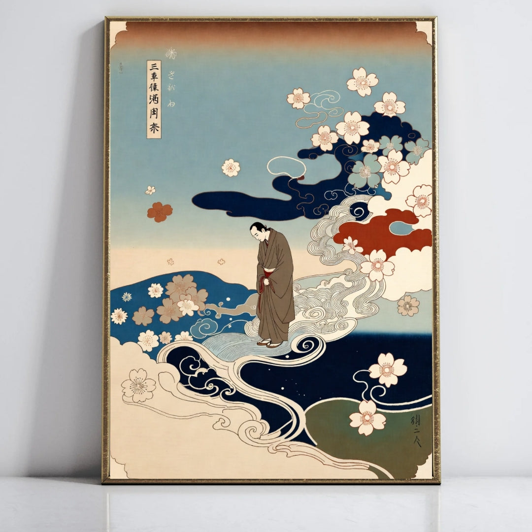 Vintage Japanese Art Print, Traditional Kimono Woman, Cherry Blossoms, Asian Wall Decor, Unique Cultural Poster
