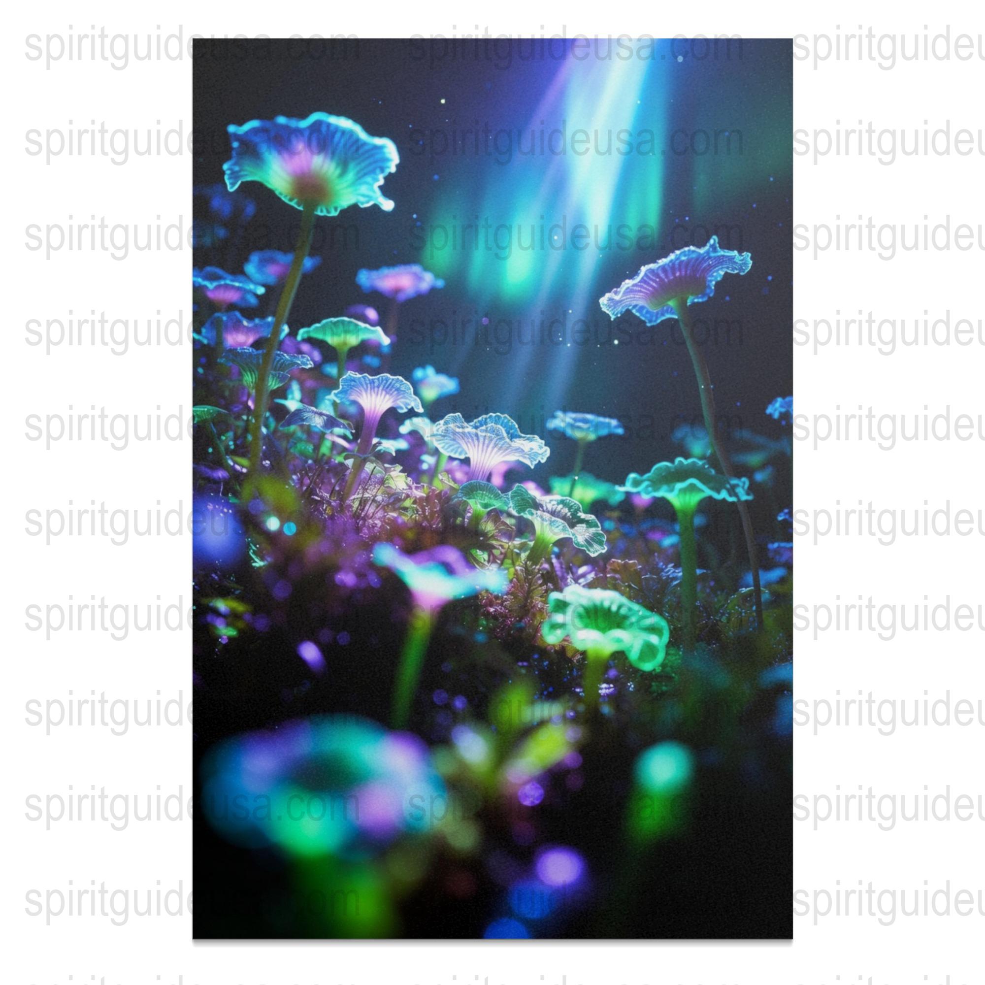 Bioluminescent Mushroom Art Print, Fantasy Forest Wall Decor, Magical Neon Glow, Nature Inspired Home Decoration