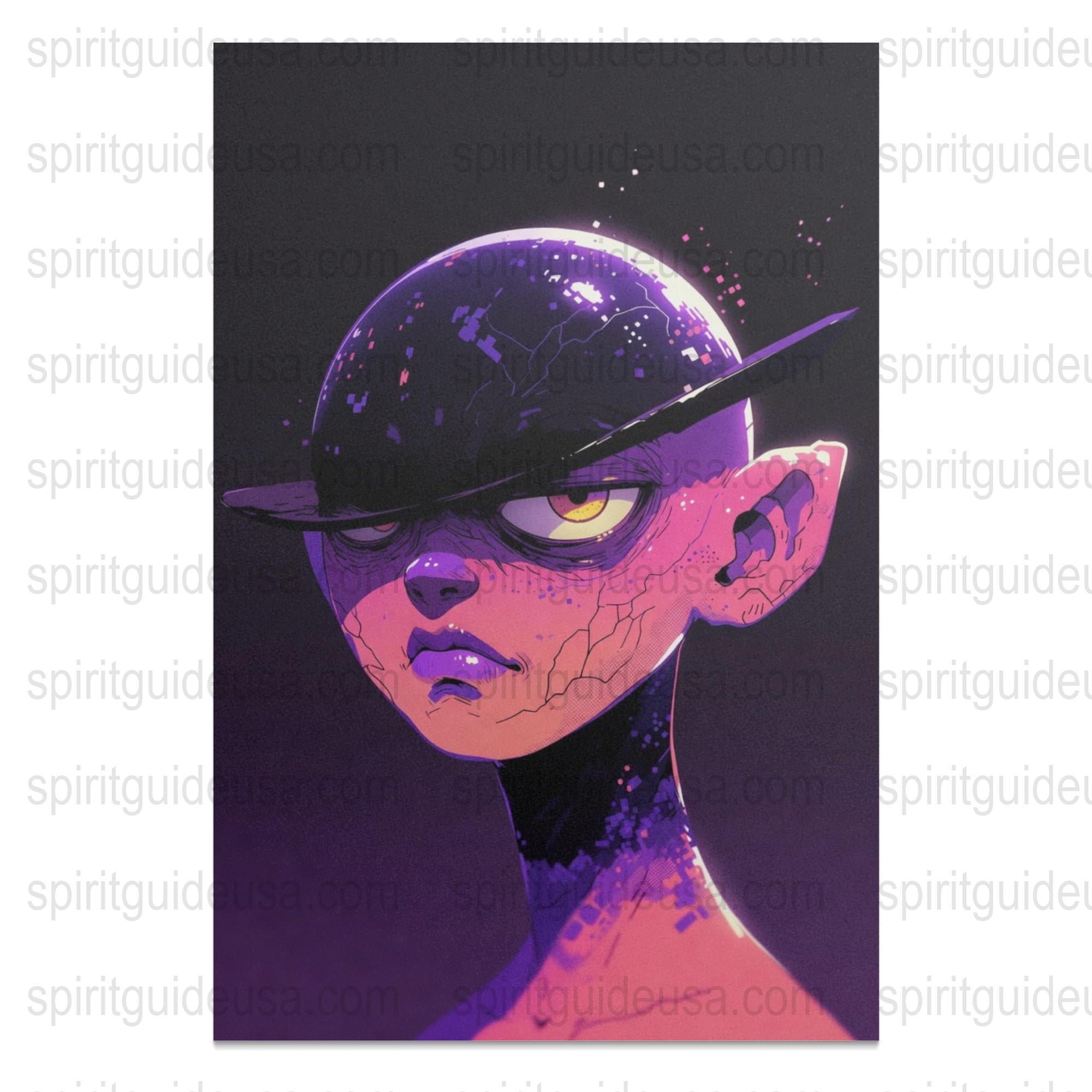 Alien Girl Poster, Purple Outer Space Art Print, Gothic Wall Decor, Sci-Fi Fantasy Illustration, Unique Bedroom Artwork