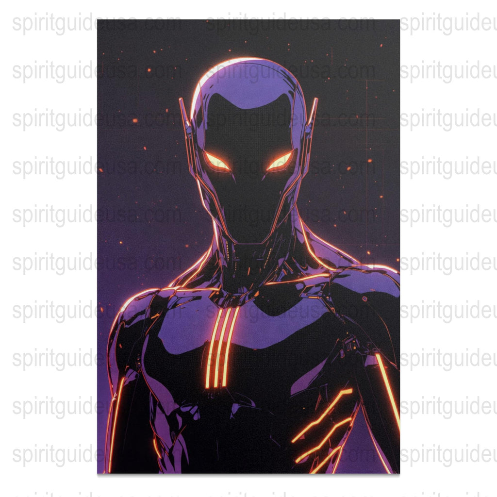 Neon Cyber Warrior Poster, Futuristic Sci-Fi Art Print, Vibrant Wall Decor, Modern Home Decorative Item