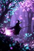 Fantasy Witch Art Print, Mystical Forest Poster, Enchanted Purple Trees Wall Decor, Magical Home Decoration