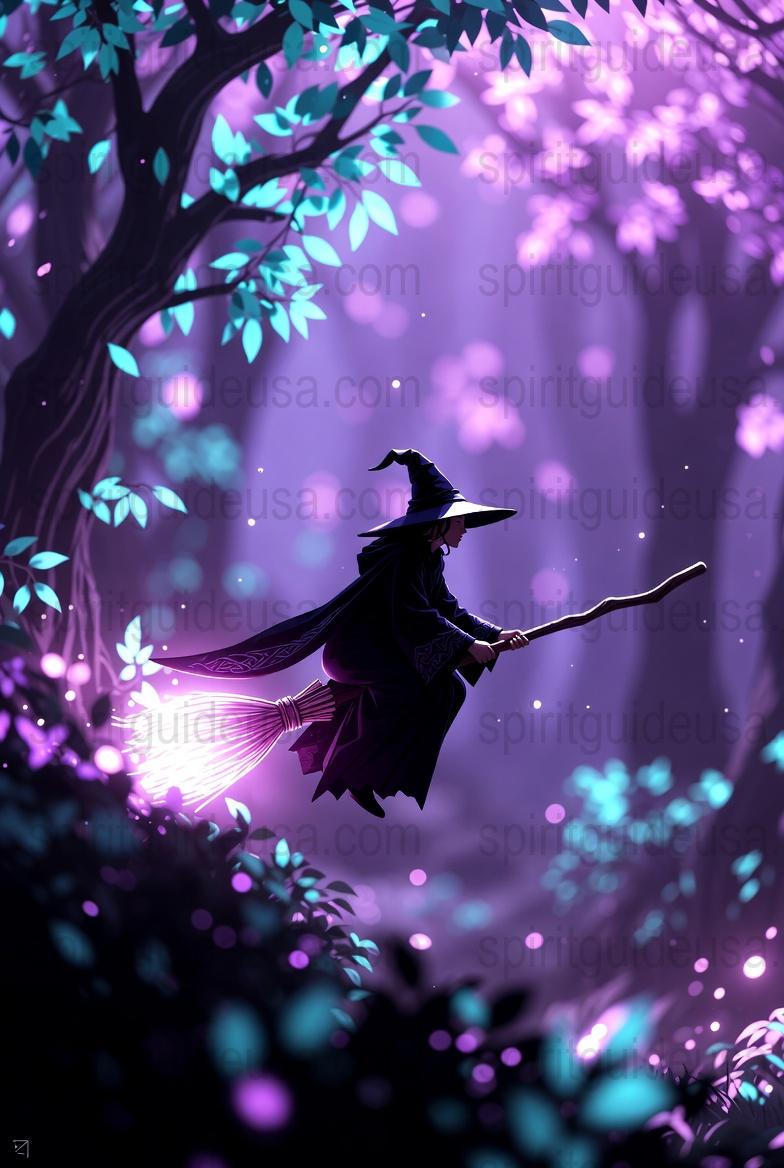 Fantasy Witch Art Print, Mystical Forest Poster, Enchanted Purple Trees Wall Decor, Magical Home Decoration