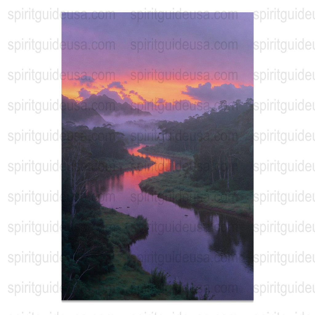 Misty River Sunrise Wall Art, Purple Landscape Poster, Nature Photography, Tranquil Home Decor, Peaceful Scenery Print