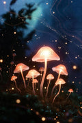 Enchanted Forest Mushroom Night Light Print, Fantasy Wall Art, Magical Glow Decor, Starry Sky Poster