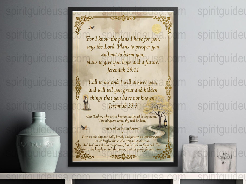 Jeremiah 29:11 Bible Verse Wall Art, Christian Home Decor, Inspirational Quote Print, Religious Gift, Vintage Scripture Design, Framed
