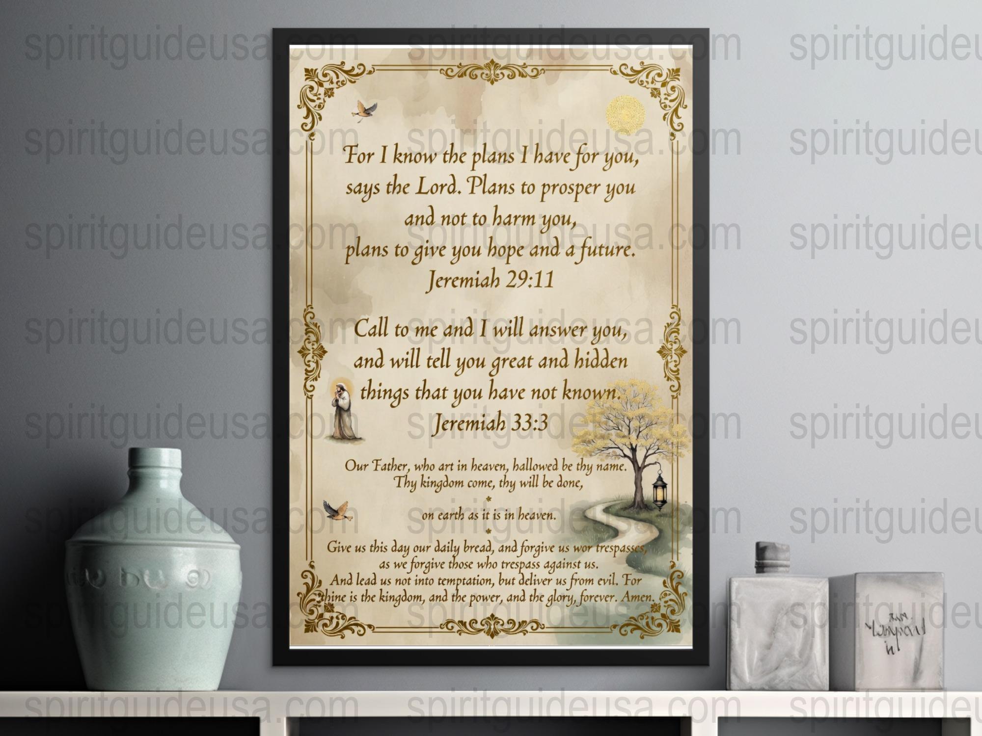 Jeremiah 29:11 Bible Verse Wall Art, Christian Home Decor, Inspirational Quote Print, Religious Gift, Vintage Scripture Design, Framed