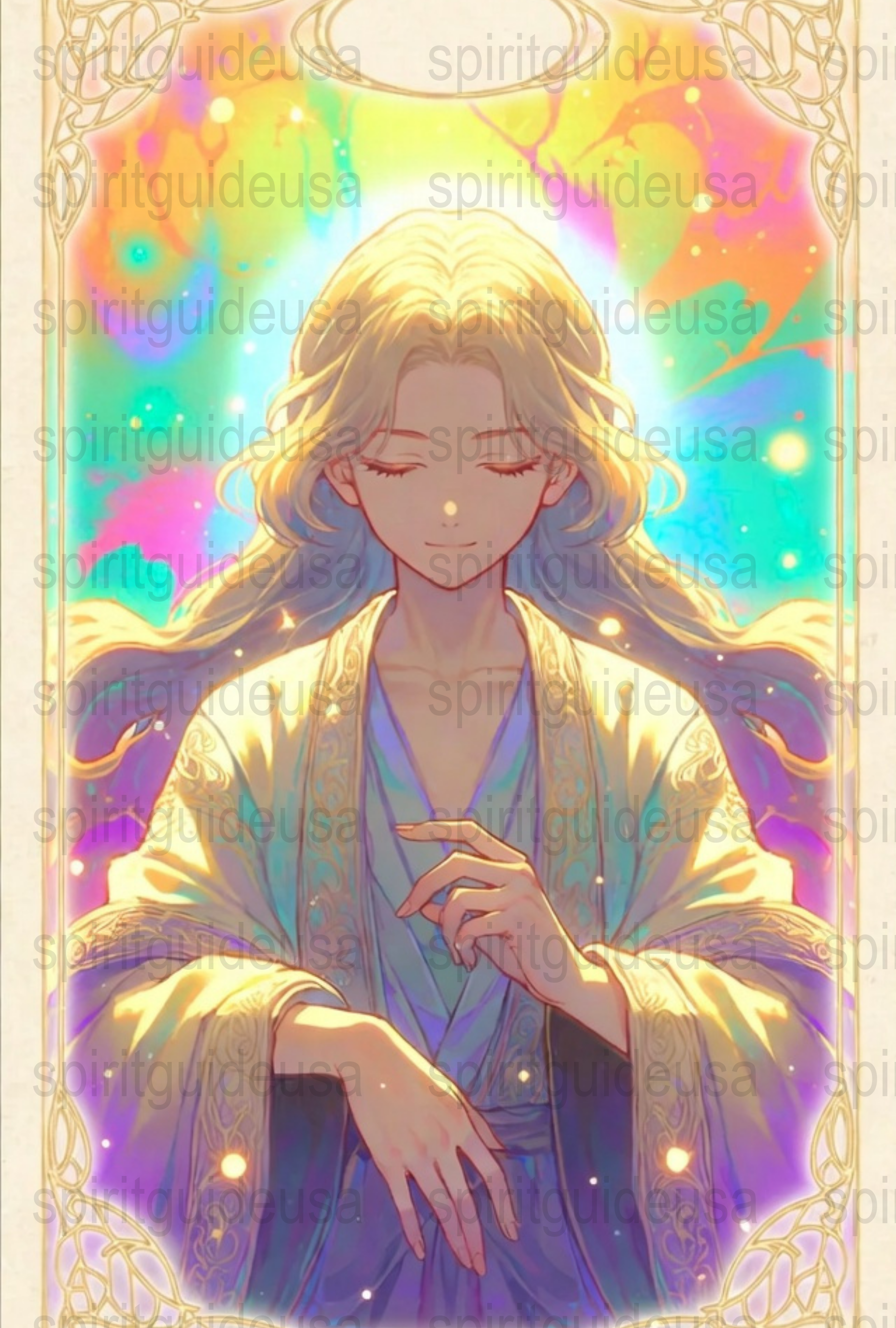 Anime Art Print, Mystical Spiritual Guide, Radiant Aesthetic, Wall Decor, Fantasy Artwork, Colorful Poster, Gift Idea