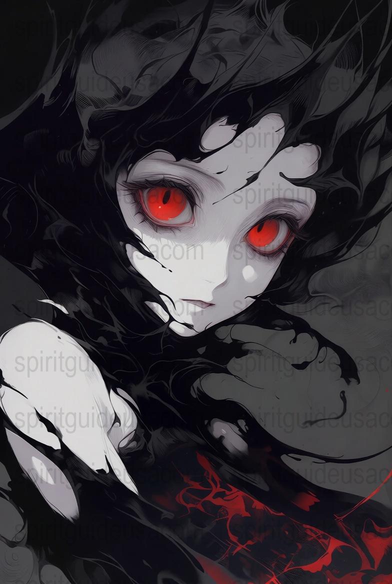 Gothic Anime Art Poster, Red Eyes Dark Fantasy Illustration, Striking Wall Decor, Unique Anime Gift