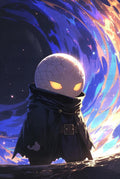 Anime Style Fantasy Art Poster, Mysterious Character with Cosmic Background, Wall Decor, Vibrant Colors