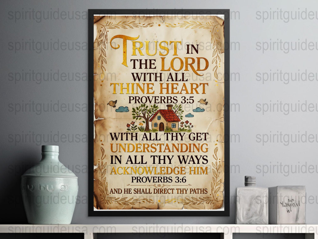 Trust in the Lord Scripture Wall Art, Proverbs 3:5-6 Vintage Style Poster, Religious Home Decor