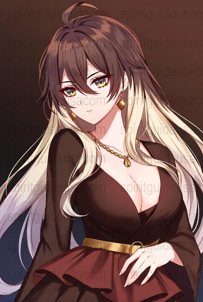 Anime Girl Art Print, Elegant Brown Dress, Gold Accessories, Wall Decor, Collector's Item, Gift for Anime Fans