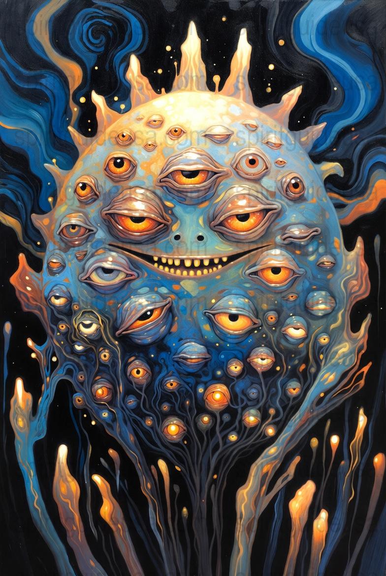 Surreal Eyes Sun Art Print, Fantasy Outer Space Poster, Colorful Eyeball Illustration, Unique Wall Decor