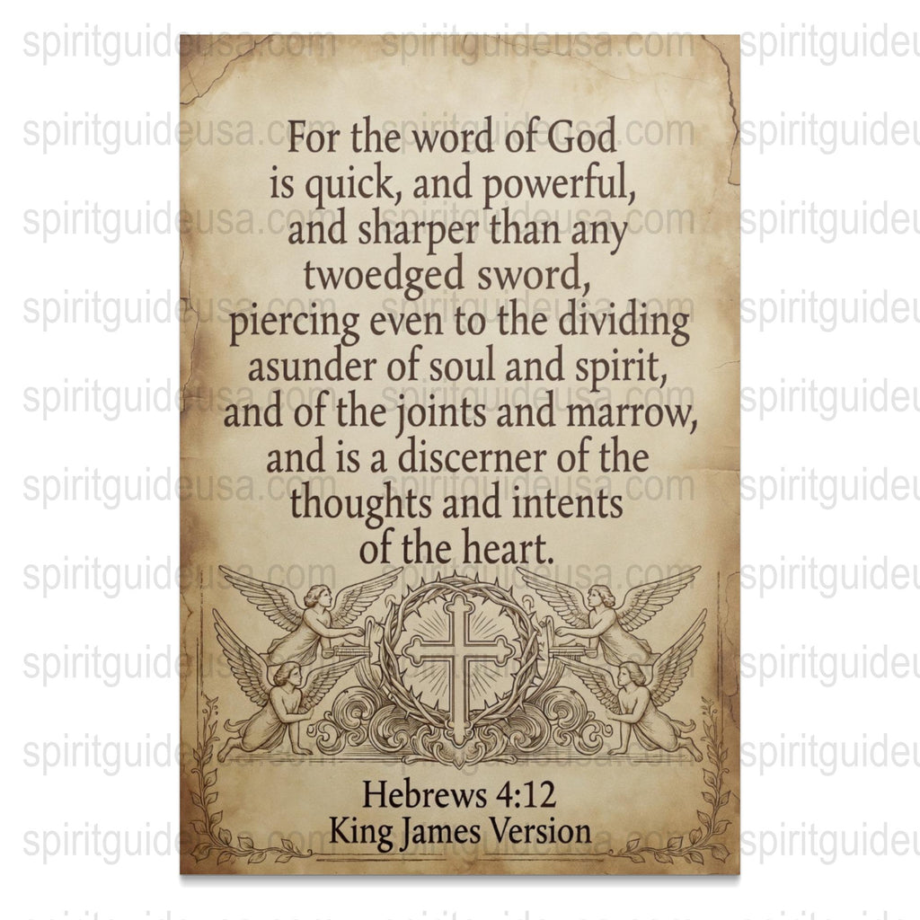 Vintage Inspired King James Bible Verse Poster, Religious Wall Art, Christian Home Decor, Spiritual Scripture Print with Angels and Cross