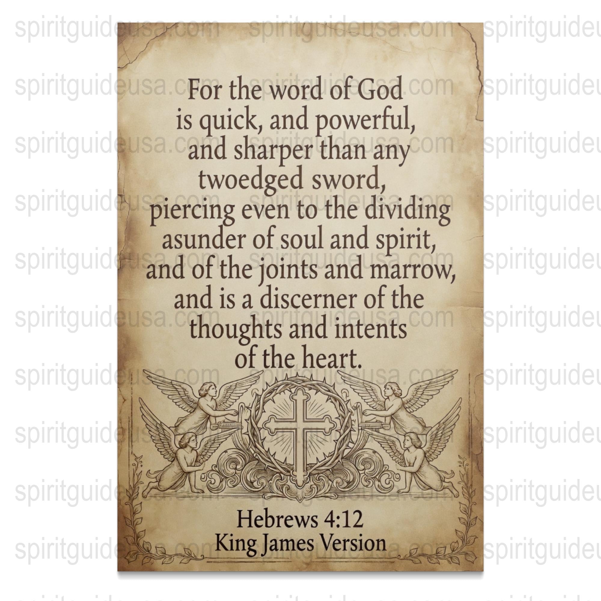 Vintage Inspired King James Bible Verse Poster, Religious Wall Art, Christian Home Decor, Spiritual Scripture Print with Angels and Cross