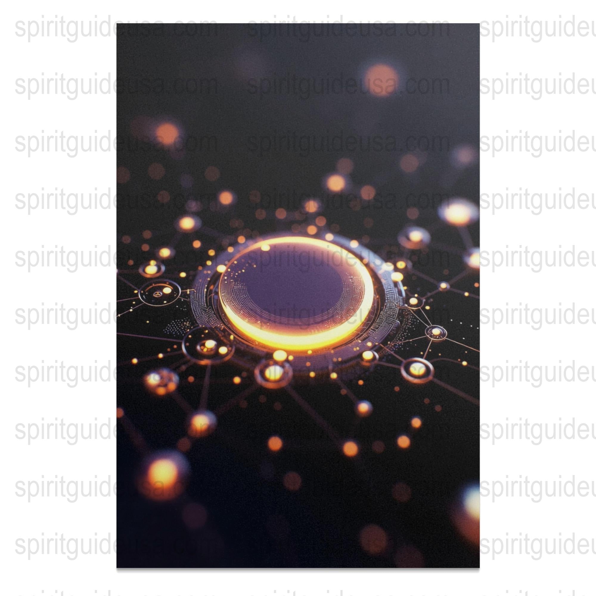 Abstract Orange Glow Art Print, Futuristic Neon Circuit Board Design, Sci-Fi Inspired Wall Decor, Digital Technology Poster