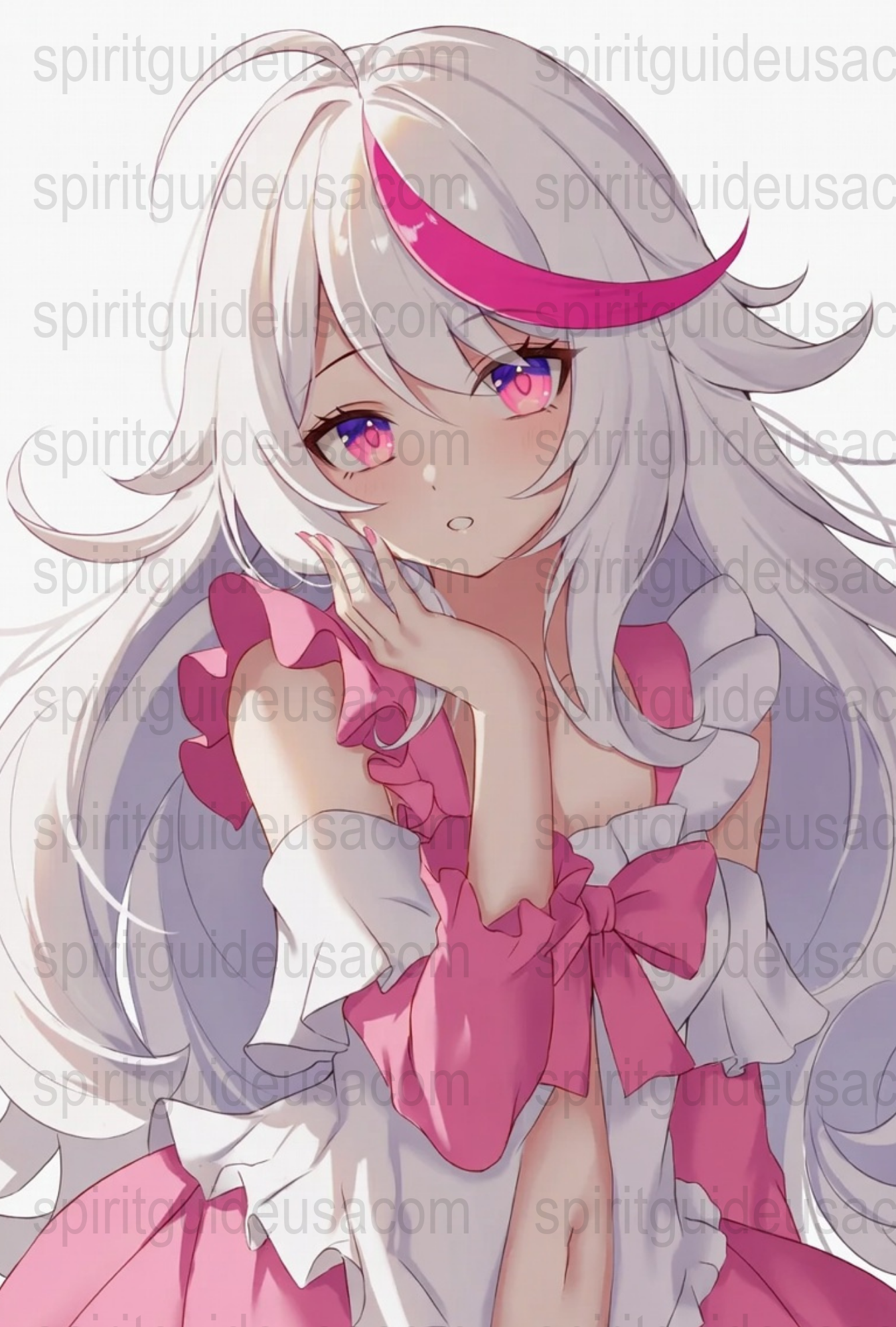 Anime Girl Art Print, Pink Dress and Silver Hair, Feminine Wall Decor, Manga Style Poster, Fantasy Character Illustration