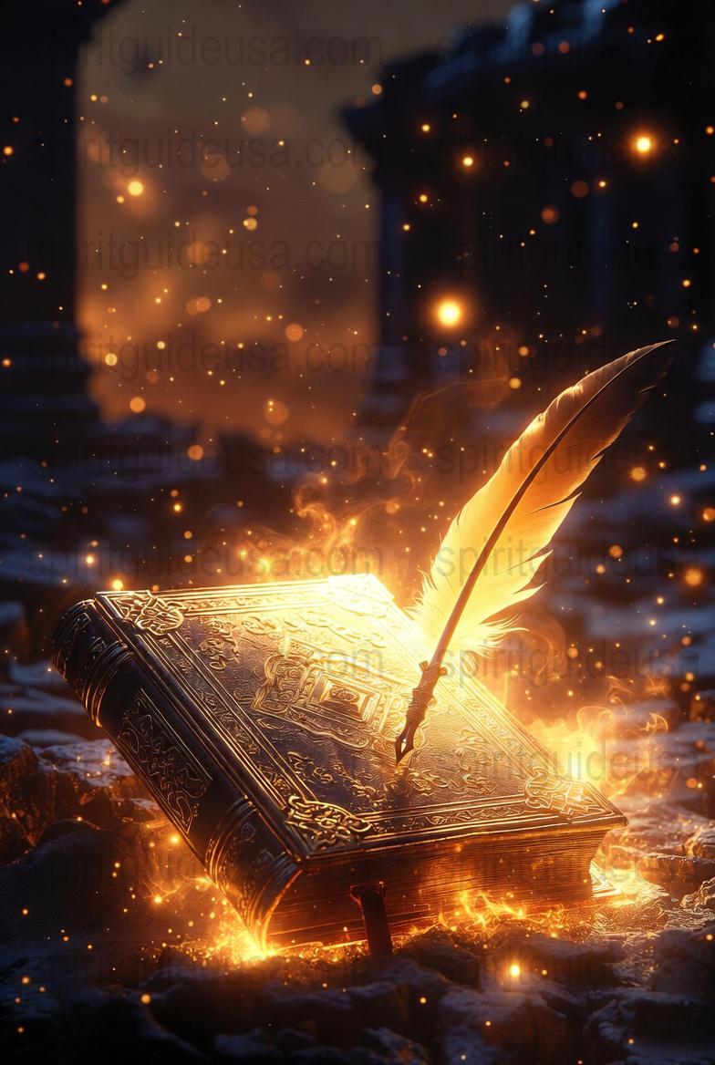 Vintage Quill Pen and Book Art Print, Antique Journal in Candlelight, Magical Writing Fantasy Decor, Mystical Office Wall Art