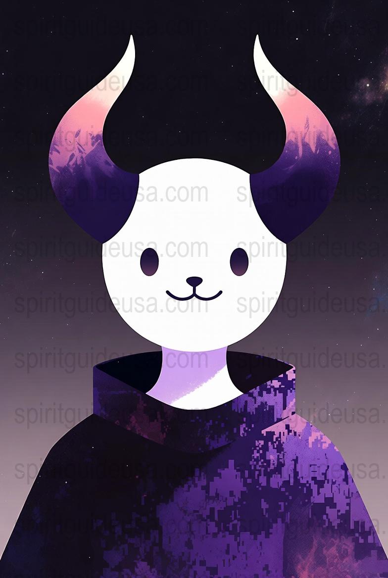Cosmic Horned Spirit Guide Art Print, Purple Galaxy Aesthetic, Digital Wall Decor, Mystical Space-Themed Poster