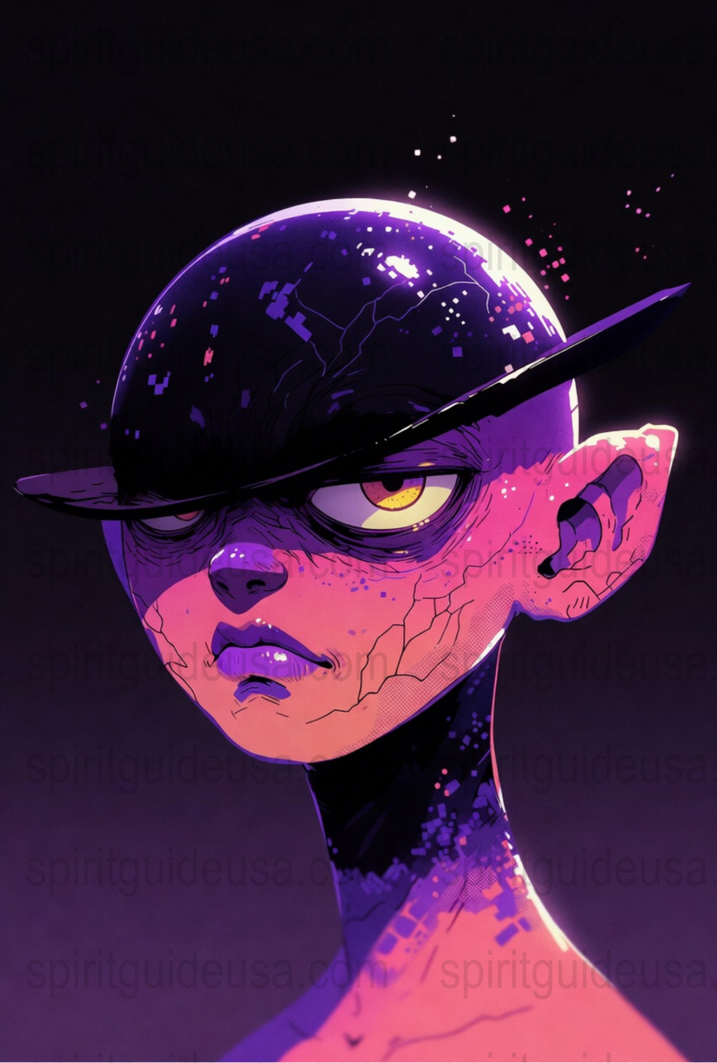 Alien Art Print, Cosmic Girl with Galaxy Hat, Purple Aesthetic Space Poster, Unique Wall Art Decor