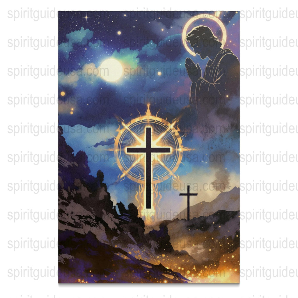 Cosmic Religious Art Print, Astronaut Praying, Christian Symbolism, Starry Night Sky Poster, Spiritual Wall Decor, Space Exploration Artwork