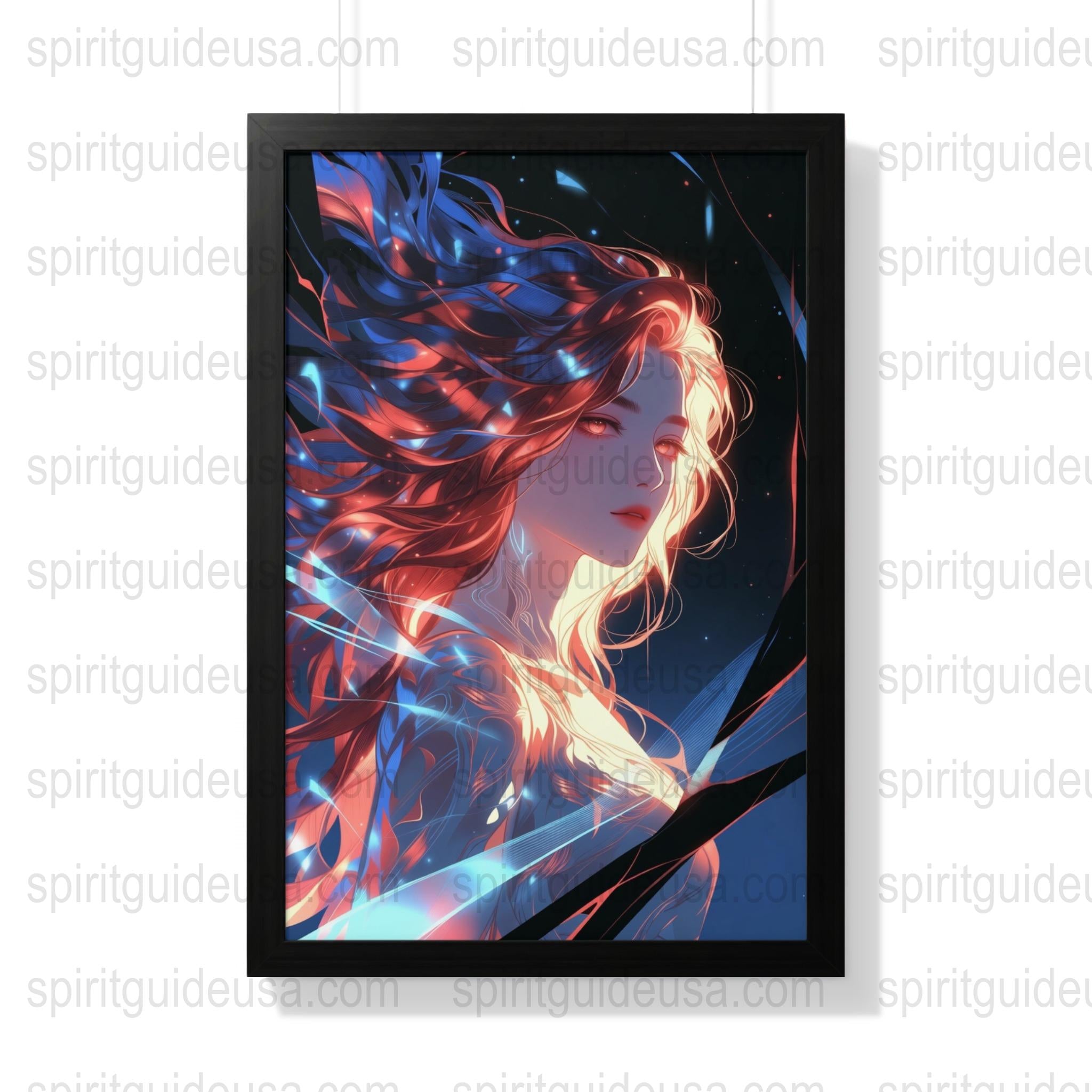 Colorful Fantasy Woman Art Print, Vibrant Anime Style Wall Decor, Framed Digital Painting, Home Decor, Unique Gift Idea