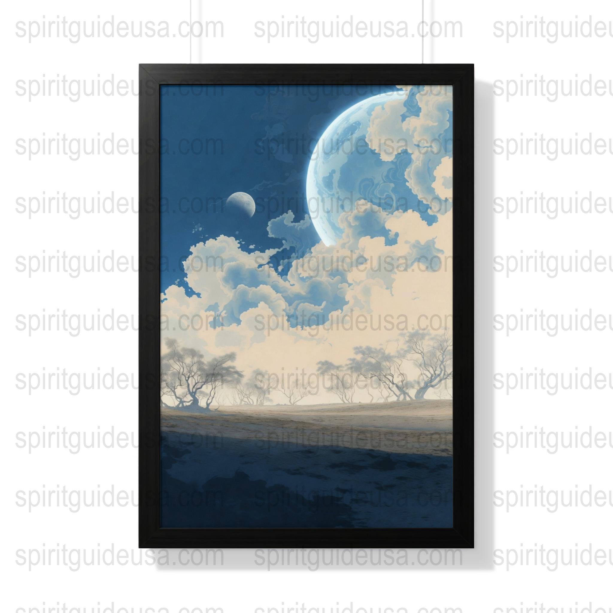 Celestial Wall Art, Cosmic Moon and Earth Poster, Space Themed Home Decor, Fantasy Art Print, Mystical Sky Painting