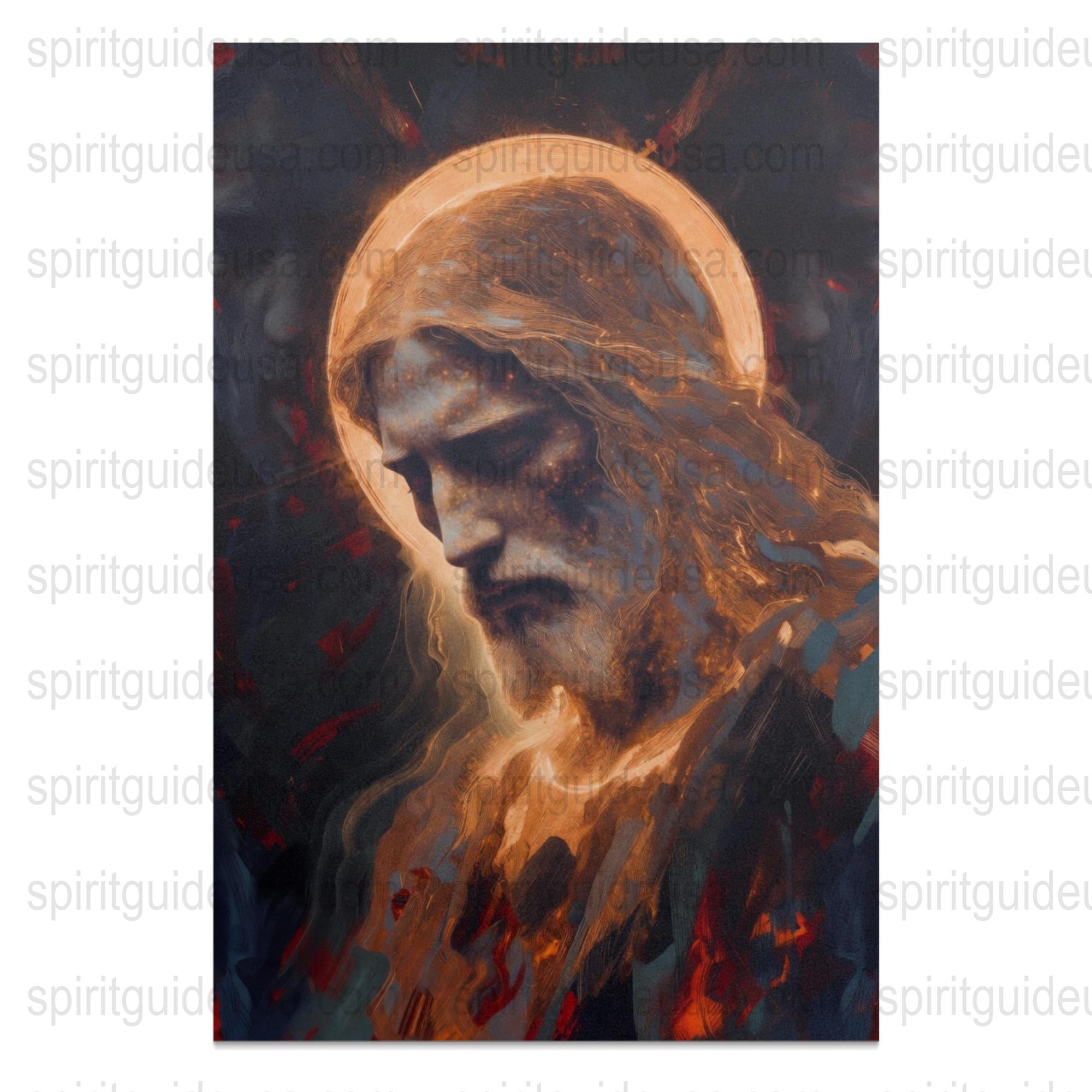 Religious Art Print, Jesus Portrait with Halo, Christian Wall Decor, Inspirational Painting, Spiritual Artwork for Home