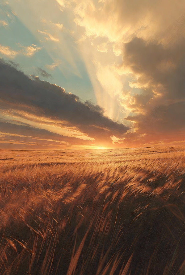 Golden Wheat Field Sunset Canvas Print, Rustic Farmhouse Wall Art, Nature Inspired Home Decor