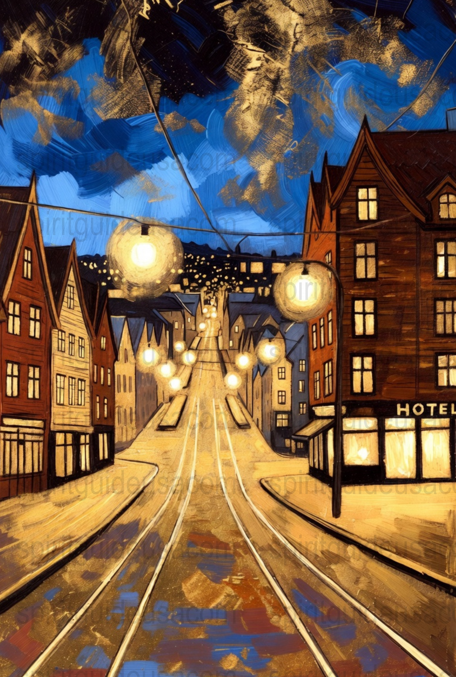 Vibrant Night Cityscape Painting, Colorful Street Scene Art, Urban Decor, Hand-Painted Canvas Wall Art