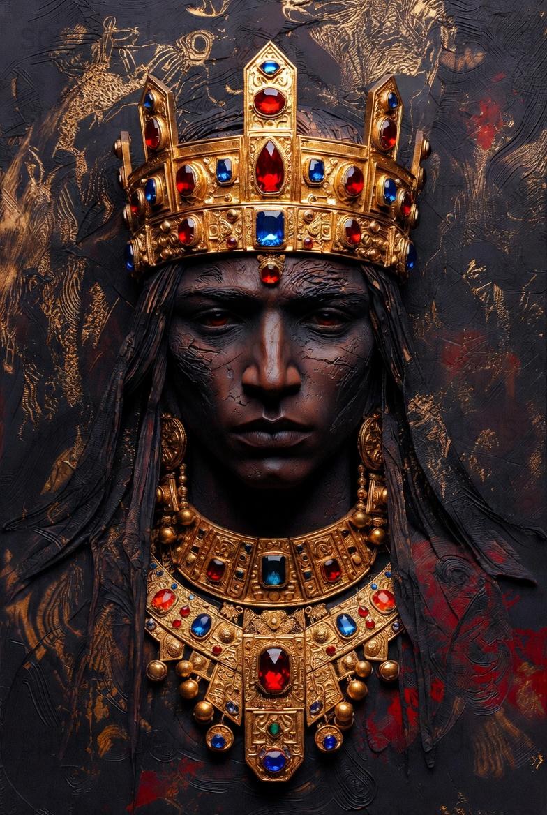 Gothic King Portrait Artwork, Medieval Crown and Jewels, Royal Decor, Dark Fantasy Wall Art, Luxurious Noble Gift, Unique Interior Piece