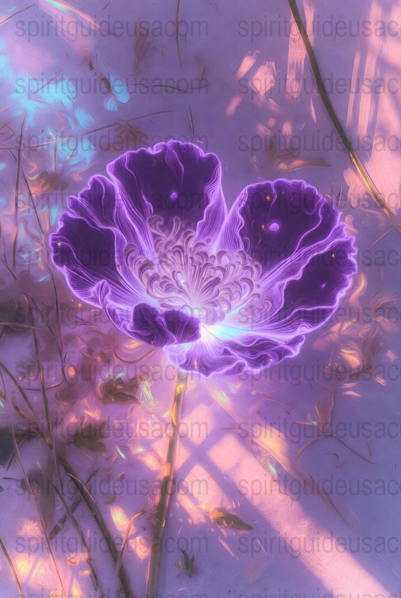 Purple Neon Glowing Flower Poster, Unique Floral Wall Art, Botanical Home Decor, Digital Print